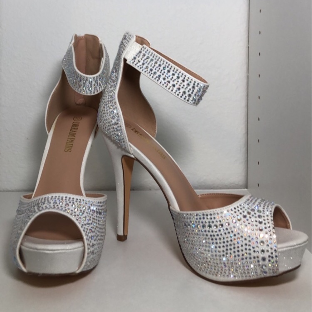 New Women’s Rhinestone High Heels with Ankle Strap Size 10